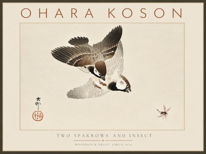 Ohara Koson Two Sparrows and Insect No6 - Poster