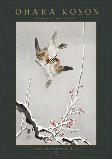 Ohara Koson Sparrows and Plum Blossoms No3 - Poster