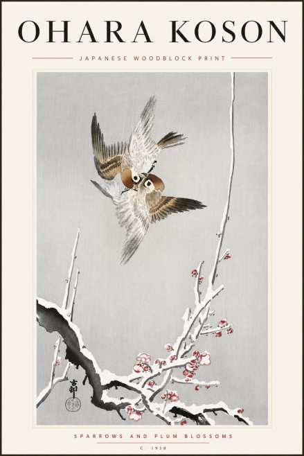 Ohara Koson Sparrows and Plum Blossoms No5 - Poster