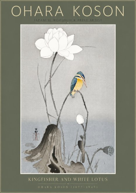 Ohara Koson Kingfisher and White Lotus No5 - Poster