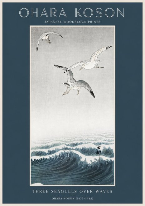 Ohara Koson Three Seagulls over Waves No2 - Poster