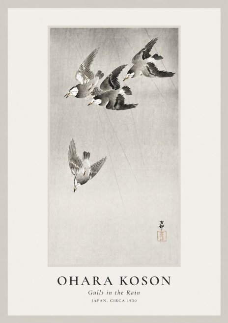 Ohara Koson Gulls in the Rain No1 - Poster