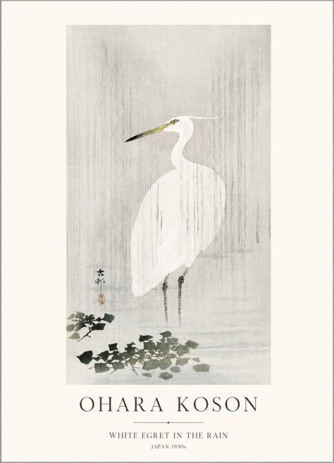 Ohara Koson White Egret in the Rain No1 - Poster