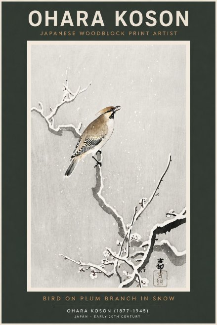 Ohara Koson Bird on Plum Branch in Snow No2 - Poster