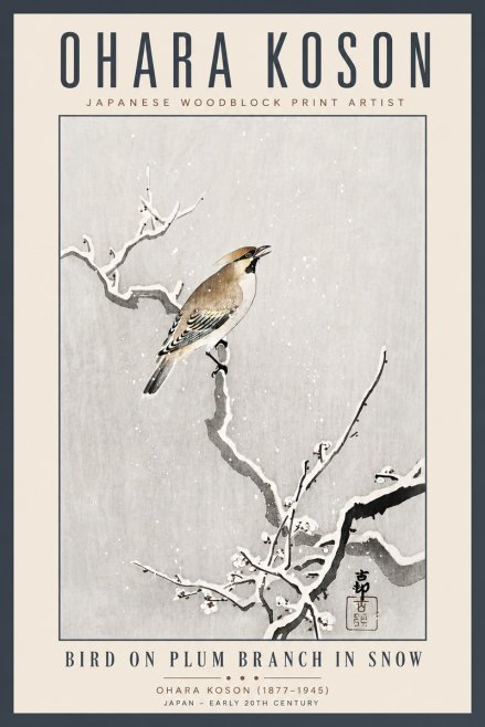 Ohara Koson Bird on Plum Branch in Snow No5 - Poster