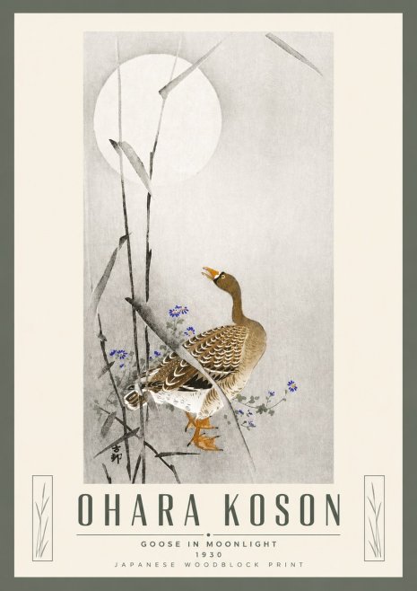 Ohara Koson Goose in Moonlight No5 - Poster