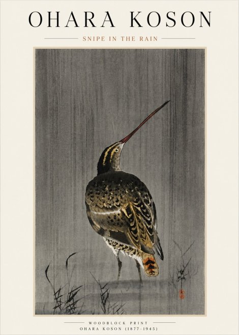 Ohara Koson Snipe in the Rain No4 - Poster