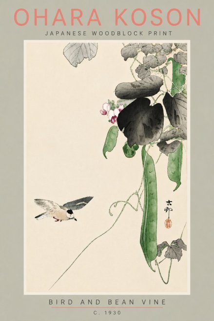 Ohara Koson Bird and Bean Vine No5 - Poster