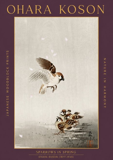 Ohara Koson Sparrows in Spring No5 - Poster