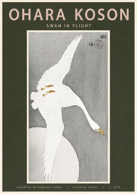 Ohara Koson Swan in Flight No2 - Poster