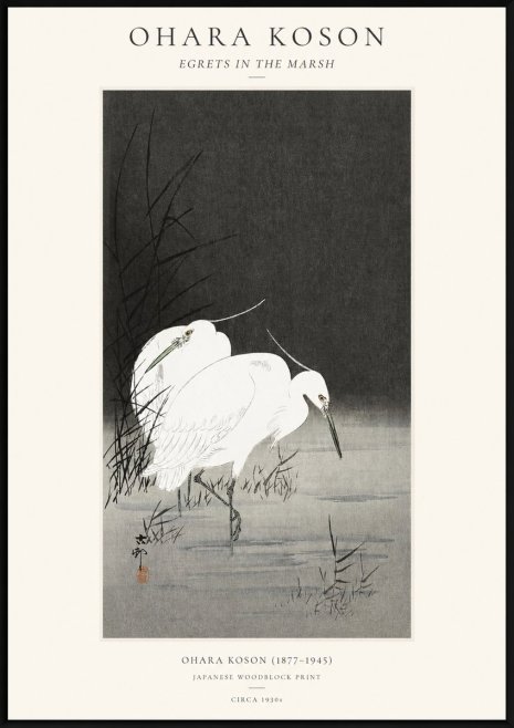 Ohara Koson Egrets in the Marsh No1 - Poster