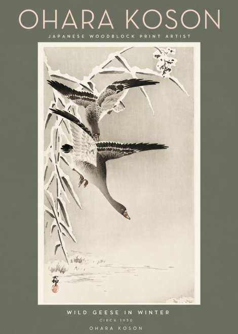 Ohara Koson Wild Geese in Winter No2 - Poster