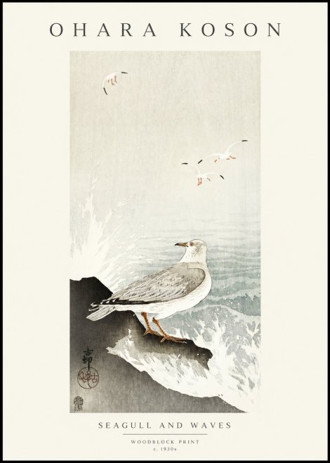 Ohara Koson Seagull and Waves No1 - Poster