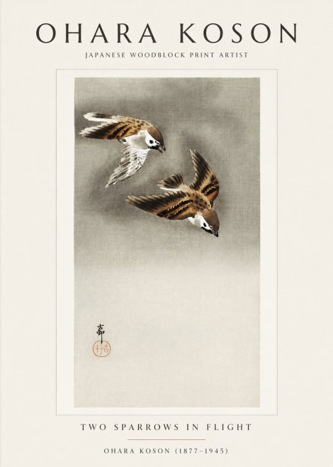 Ohara Koson Two Sparrows in Flight No1 - Poster
