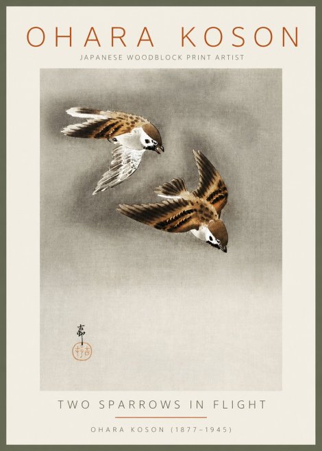 Ohara Koson Two Sparrows in Flight No2 - Poster