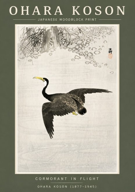 Ohara Koson Cormorant in Flight No4 - Poster
