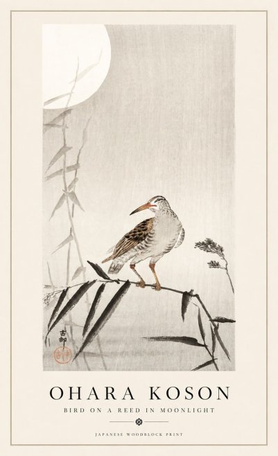 Ohara Koson Bird on a Reed in Moonlight No1 - Poster