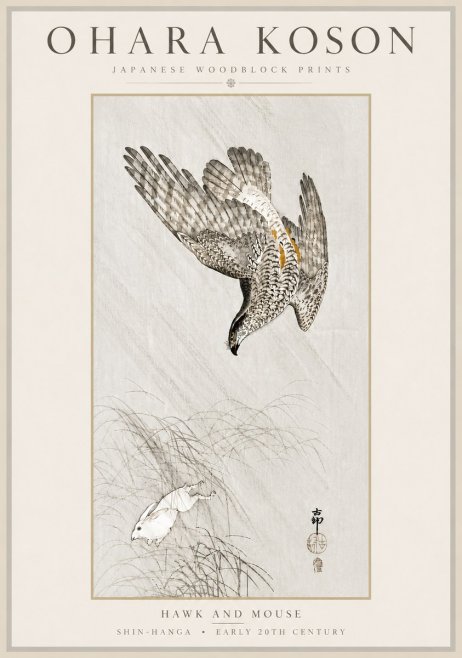 Ohara Koson Hawk and Mouse No6 - Poster