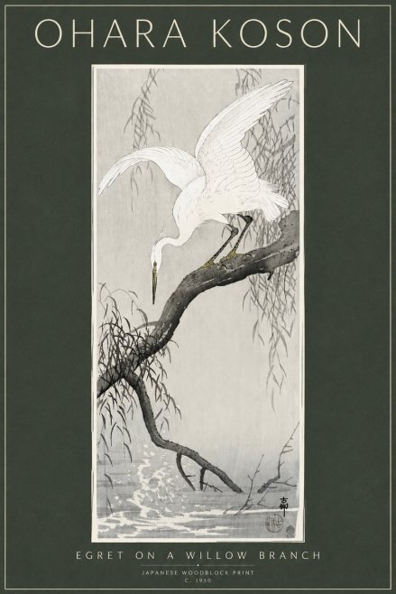 Ohara Koson Egret on a Willow Branch No3 - Poster