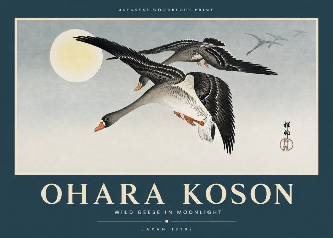 Ohara Koson Wild Geese in Moonlight III No2 - Poster