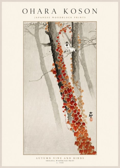 Ohara Koson Autumn Vine and Birds No1 - Poster