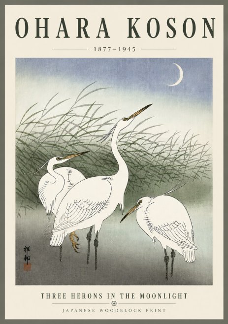 Ohara Koson Three Herons in the Moonlight No6 - Poster