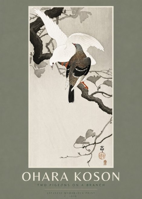 Ohara Koson Two Pigeons on a Branch No2 - Poster