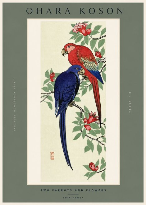 Ohara Koson Two Parrots and Flowers No2 - Poster