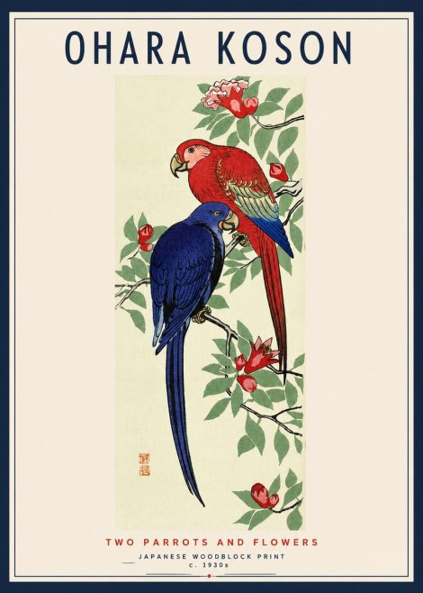 Ohara Koson Two Parrots and Flowers No3 - Poster