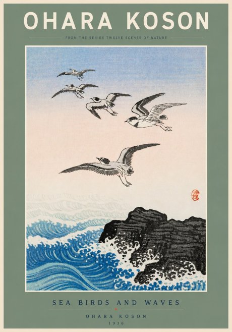 Ohara Koson Sea Birds and Waves No5 - Poster