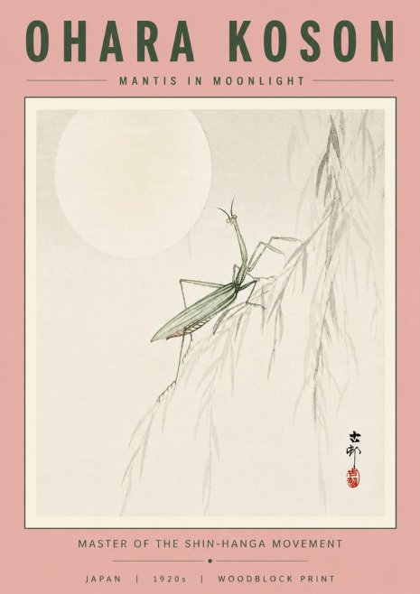 Ohara Koson Mantis in Moonlight No4 - Poster