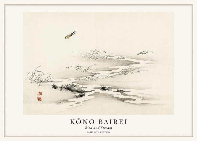 Kōno Bairei Bird and Stream No1 - Poster