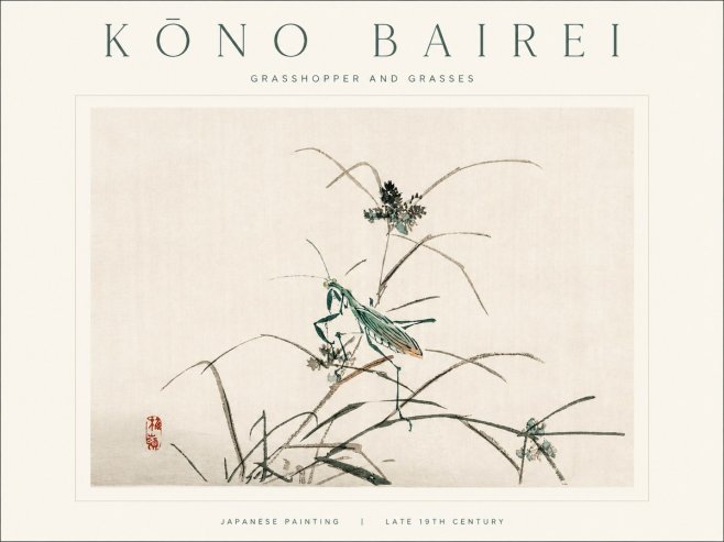 Kōno Bairei Grasshopper and Grasses No1 - Poster