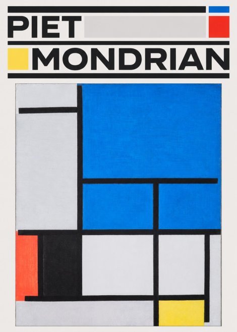 Piet Mondrian Composition with Red, Black, Blue, and Yellow No3 - Poster