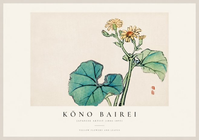 Kōno Bairei Yellow Flowers and Leaves No1 - Poster