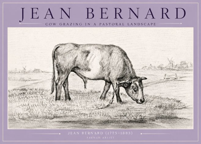 Jean Bernard Cow Grazing in a Pastoral Landscape No4 - Poster