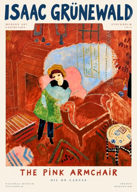 Isaac Grünewald Interior with Young Girl No5 - Poster