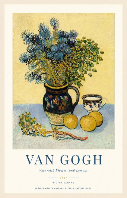 Van Gogh Vase with Flowers and Lemons No1 - Poster