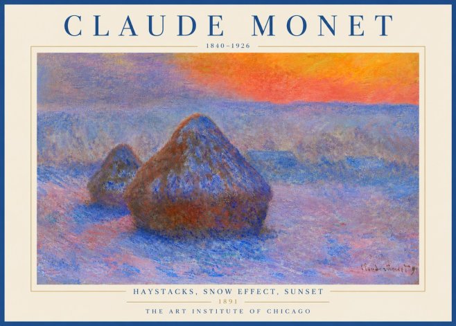 Monet Haystacks, Snow Effect, Sunset No5 - Poster