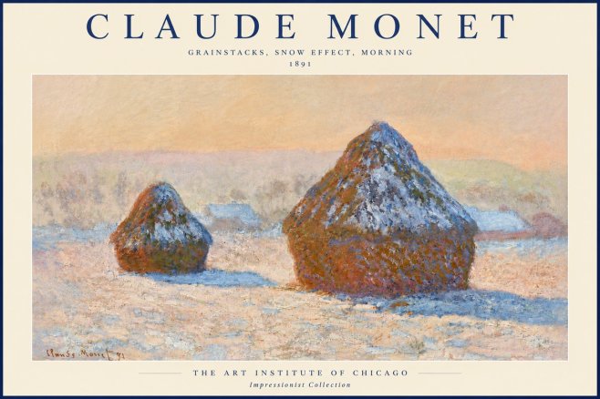 Monet Grainstacks, Snow Effect, Morning No5 - Poster
