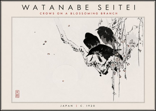 Watanabe Seitei Crows on a Blossoming Branch No5 - Poster