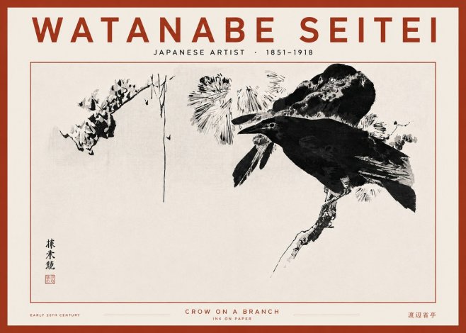 Watanabe Seitei Crow on a Branch No4 - Poster