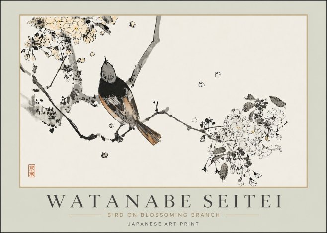 Watanabe Seitei Bird on Blossoming Branch No4 - Poster
