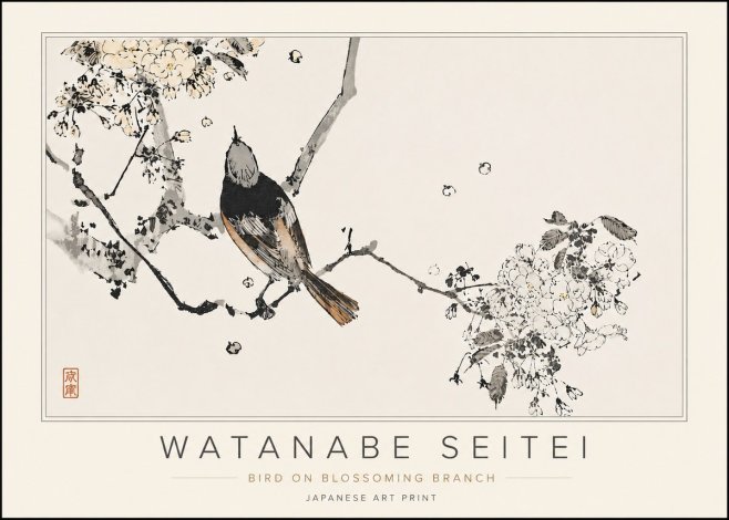 Watanabe Seitei Bird on Blossoming Branch No5 - Poster