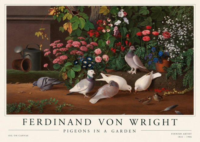Ferdinand von Wright Pigeons and Flowers No2 - Poster