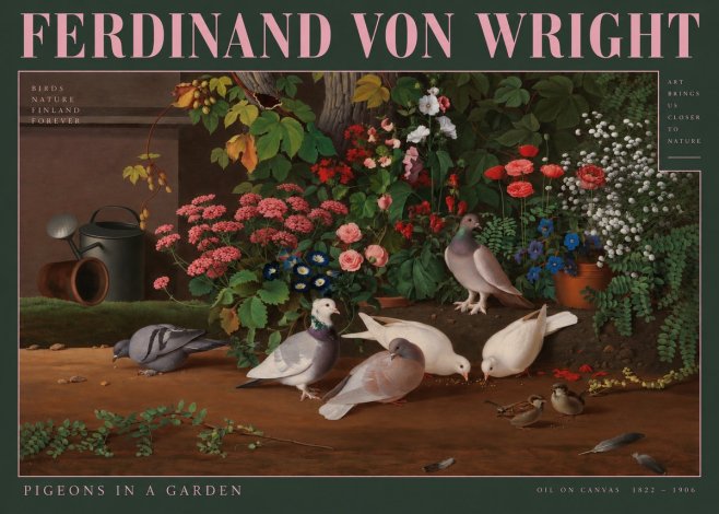 Ferdinand von Wright Pigeons and Flowers No3 - Poster