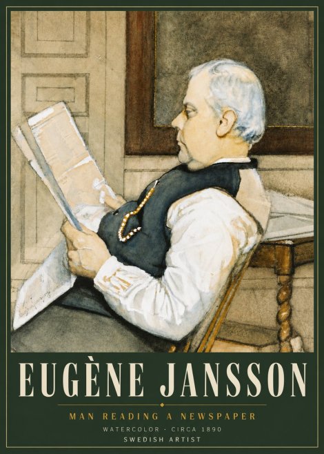 Eugène Jansson Man Reading a Newspaper No4 - Poster