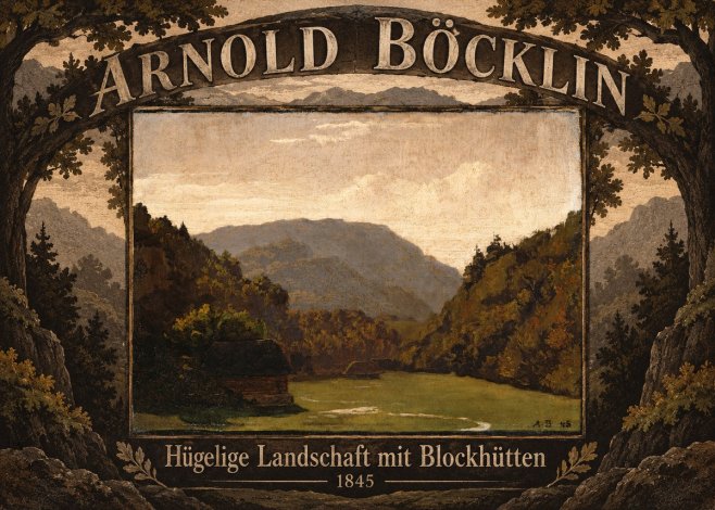 Arnold Böcklin Hügelige Landschaft Mit Blockhütten No6 - Poster