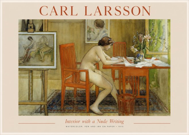 Carl Larsson Interior with a Nude Writing No1 - Poster