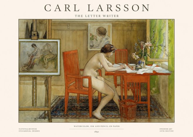 Carl Larsson Interior with a Nude Writing No4 - Poster